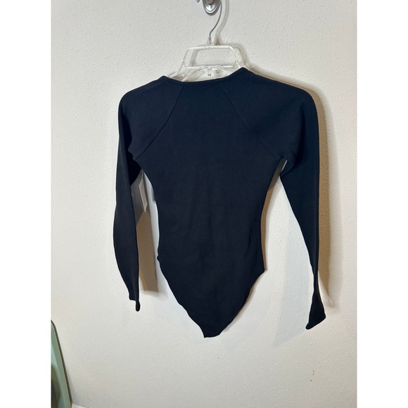 GOOD AMERICAN Black Ribbed Long Sleeve Henley Bodysuit Size 2 - Picture 3 of 5